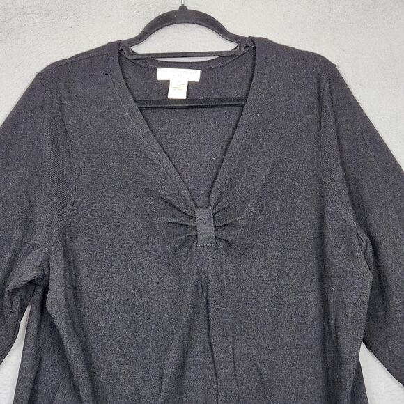 Sarah Spencer Sweater Womens 2X Gray Merino Wool V Neck 3/4 Sleeve Knit - Picture 5 of 11